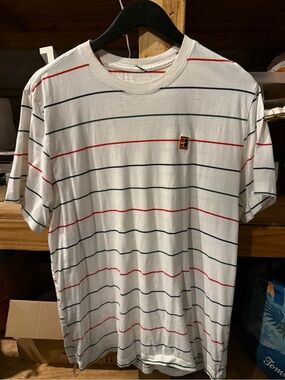 Men's White Striped Crewneck T-Shirt - Multicolor Pinstripe